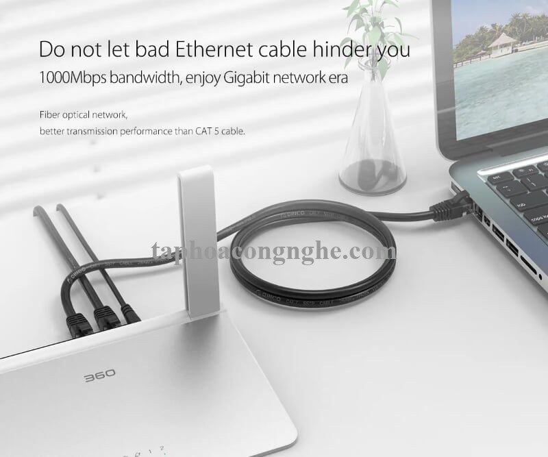 Orico 95659 PUG-C6-100-BK cat6 gigabit 10m màu đen Cáp mạng 30095659